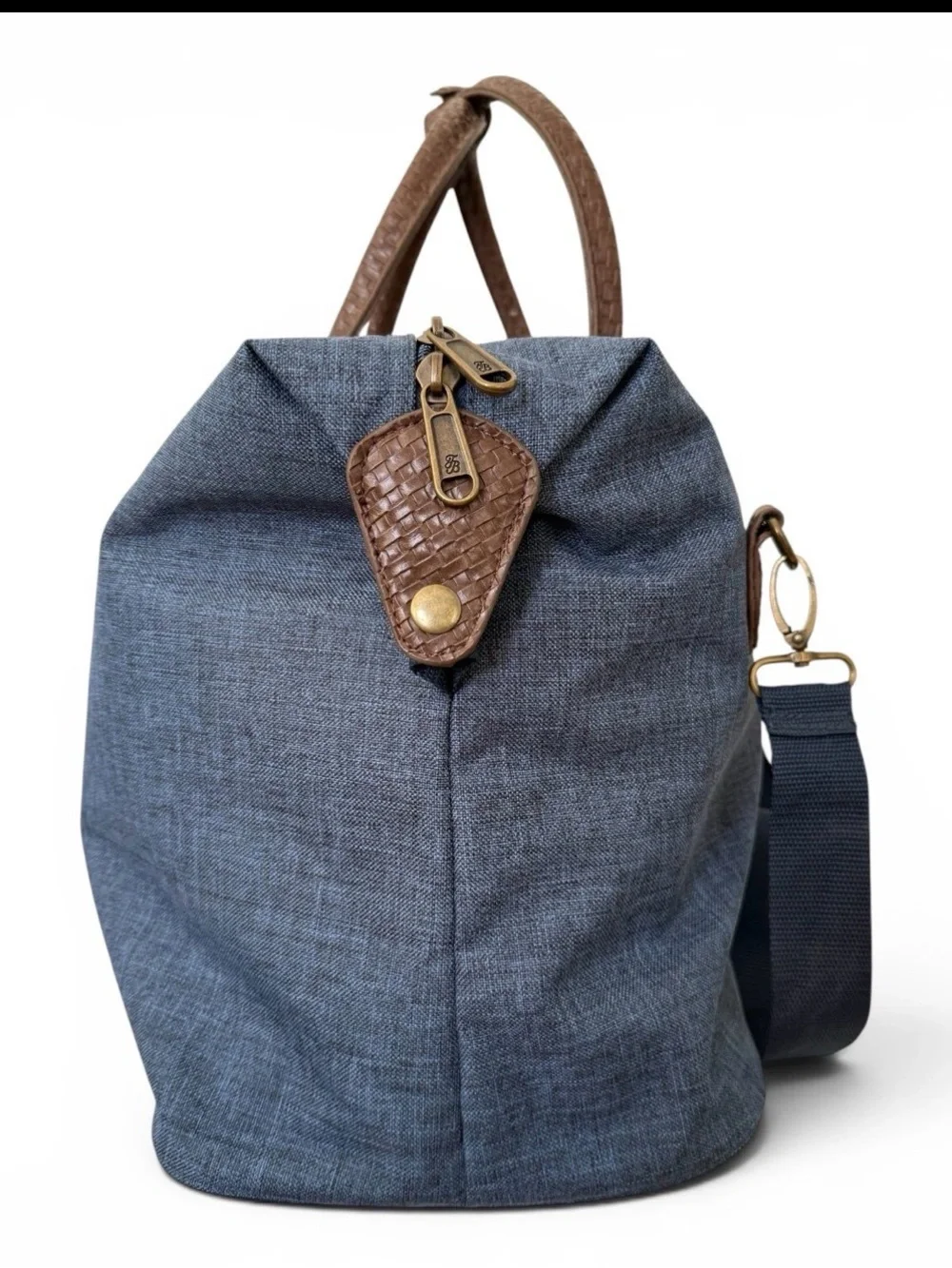 Tommy bahama Canbas Blue Travel Duffel Bag with Brown Trim